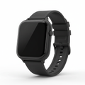 Smartwatch negro con pantalla táctil cuadrada y correa de silicona